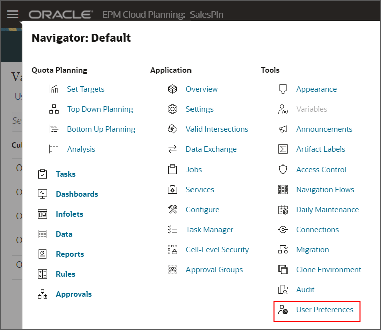 Select User Preferences